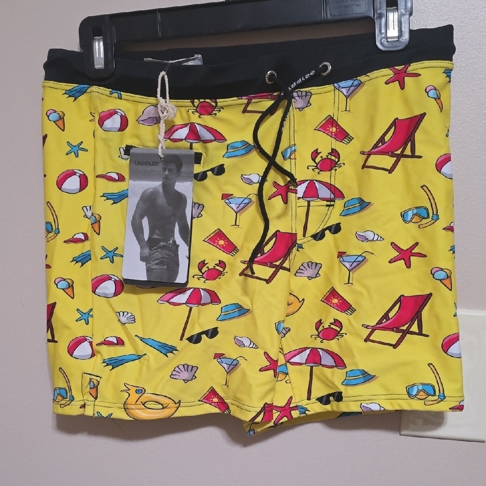 Yellow Patterned Swim Trunks